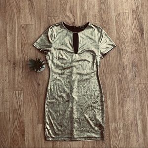 Gold Foil Peep-Hole Bodycon Dress